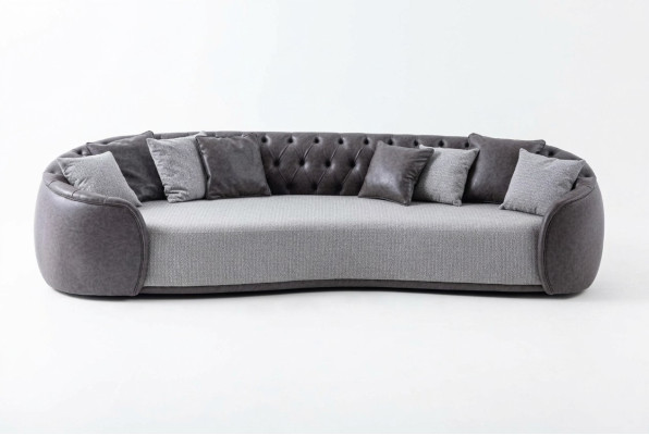 Četrvietais Chesterfield dīvāns 4-vietīgs pelēks auduma dīvāns auduma polsterdīvāns