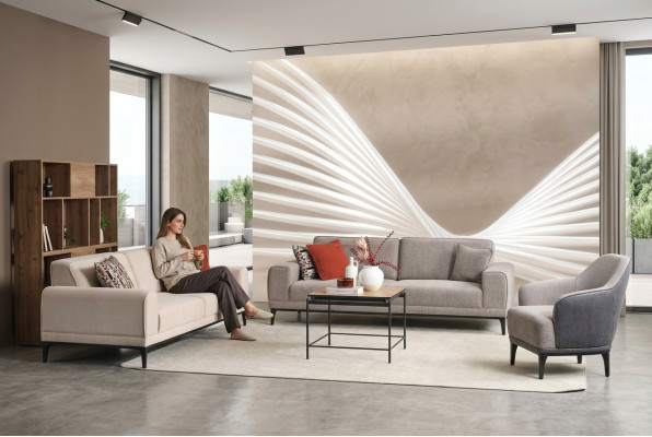 Sofas komplekts, trīsvietīgs dīvāns, vienvietīgs krēsls, auduma dīvāns, pelēks, auduma dīvāns komplekts 3+3+1