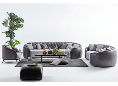 Luksusa villu mēbeles Pelēkā Chesterfield dīvāngarnitūra auduma dīvāni Tekstilizstrādājumi 4+3+1