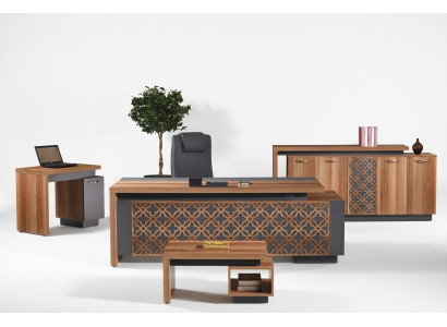 Biroja galds Biroja mēbeles Komplektbürojs Rakstāmgalds komplekts 4 gab. koksne Brūns birojs