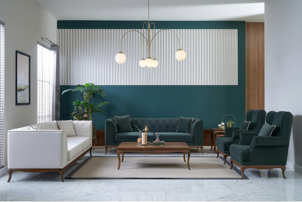 Sofas komplekts Trīsvietīgā Sofa Auduma sofa Zaļa mīksta sofa Divvietīgās sēdvietas