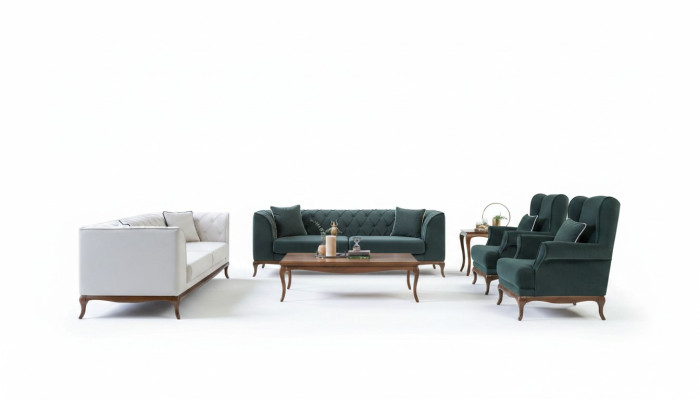 Sofas komplekts Trīsvietīgā Sofa Auduma sofa Zaļa mīksta sofa Divvietīgās sēdvietas