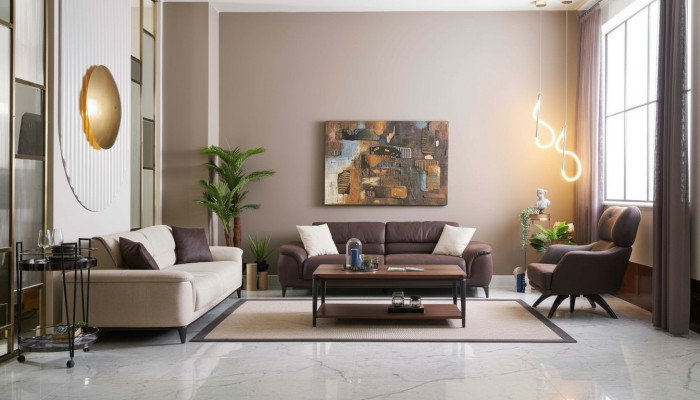 Pildspalda Sofa Komplicētā sēdeklis Dīvāns Krēsls Auduma dīvāns komplekts 3 gabalos Brūns audums