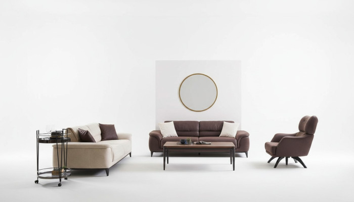 Pildspalda Sofa Komplicētā sēdeklis Dīvāns Krēsls Auduma dīvāns komplekts 3 gabalos Brūns audums