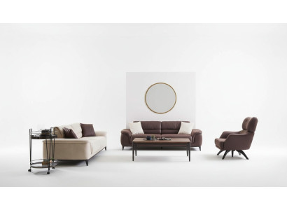 Pildspalda Sofa Komplicētā sēdeklis Dīvāns Krēsls Auduma dīvāns komplekts 3 gabalos Brūns audums