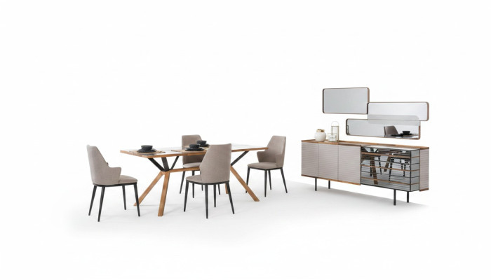 Dining area suite Dining room Dining group Dining room furniture 7-piece Wood Beige