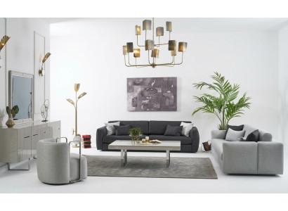 Sofas garnitūra Komplekts ar auduma mīkstajiem griestiem Pelēks komplekts 3 gab. Jauns