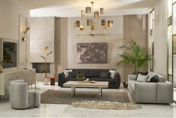 Sofas komplekts Auduma sofa Pilnīgās dīvāna polsterētas dīvāni Pelēka komplekta 4 gab. Jauna