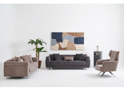 Sofa komplekts Auduma dīvāni Gultas dīvāni Beža komplekts 3 gab.