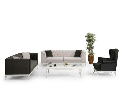 Chesterfield Komplektā auduma dīvāns Sofa gultas Polstermēbeles 4 gab. Melns