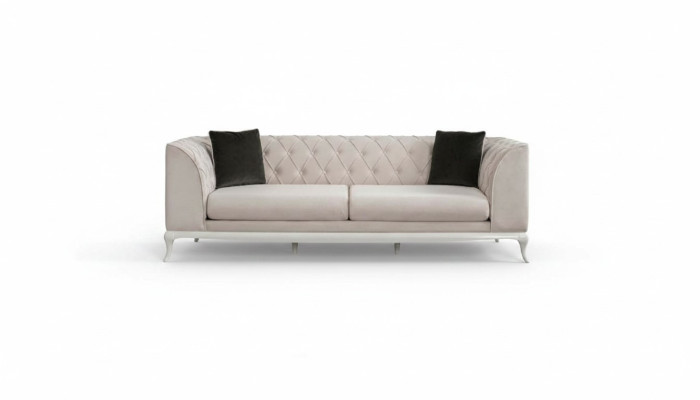 Dzīvojamā istaba auduma dīvāns trīsvietīgs Chesterfield Couch Sofa 3 sēdvietas gaiši brūns audums