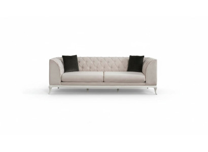 Dzīvojamā istaba auduma dīvāns trīsvietīgs Chesterfield Couch Sofa 3 sēdvietas gaiši brūns audums