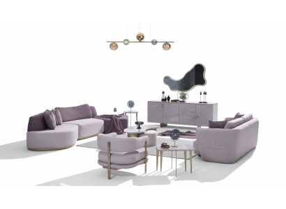 Sofas komplekts Lieliska dzīvojamo platību rozā auduma mūsdienīga iekārta 7. gab.