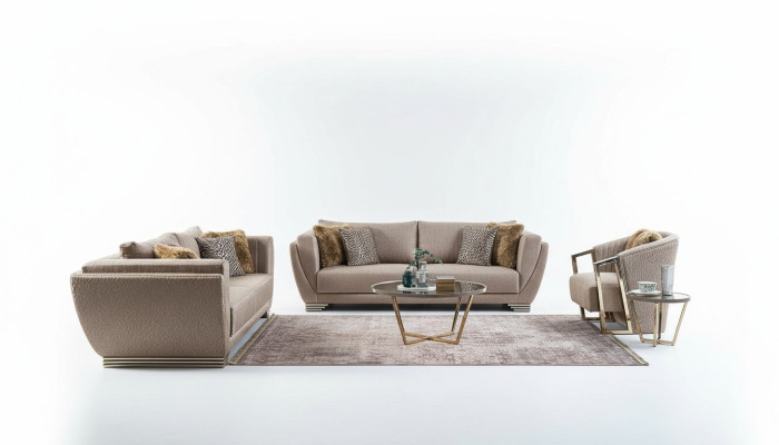 Audumainas sofa, 3-vietīgā dīvāngarnitūra ar brūnu apdari, komplektā 3 gabalos - moderns.