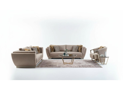 Audumainas sofa, 3-vietīgā dīvāngarnitūra ar brūnu apdari, komplektā 3 gabalos - moderns.