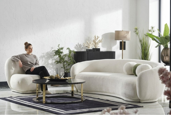 Sofakomplekts Stoga auduma sofa Balta mīkstā sofa Moderns komplekts 2 gab. Sofa