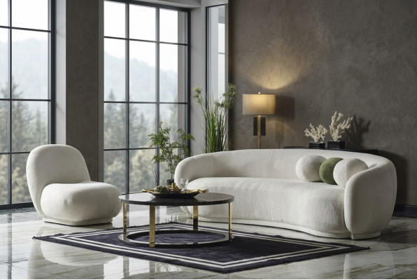 Sofakomplekts Stoga auduma sofa Balta mīkstā sofa Moderns komplekts 2 gab. Sofa