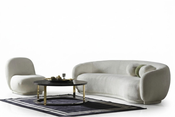 Sofakomplekts Stoga auduma sofa Balta mīkstā sofa Moderns komplekts 2 gab. Sofa