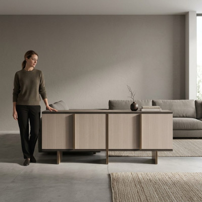 Sideboard Anrichte Kommode Holz Esszimmer Beige Schrank Holzschrank = Galds Anriņķis Komoda Koks Ēdamistaba Beidžu Skapis Koka Skapīši