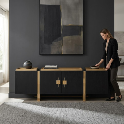 Anrichte Sideboard Skapis Komode Koks Melns Moderns Dizains Zelts