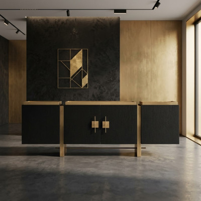 Anrichte Sideboard Skapis Komode Koks Melns Moderns Dizains Zelts