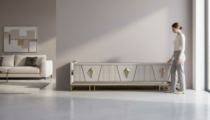 Sideboard RTV Lowboard TV standa Holz Pelēka dzīvojamā istaba galds Moderns