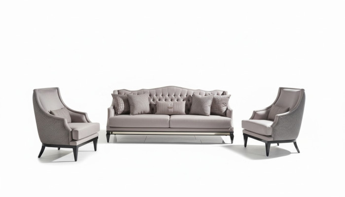 Sofa garnitūra Sofa 3 krēsli Auduma sofa Pelēka 3 gabalīgi Trīsvietīga polsterēta sofa