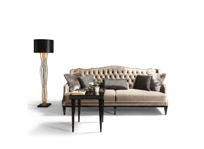 Dzīvojamā istaba Garnitūra Sofa 3 sēdvietas Galdiņš Chesterfield Paklājs Griķu modelis Pelēks