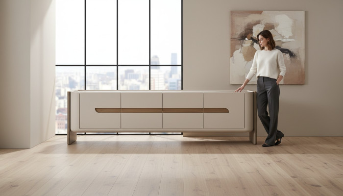 Sideboard RTV Lowboard TV stends Bēša koka dzīvojamās istabas skapis Moderns