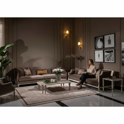 Sofa komplekts ar četrām sēdvietām 4 sēdvietu galds auduma sofa mīkstā sofa brūnā krāsā