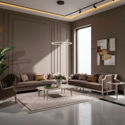 Sofa komplekts ar četrām sēdvietām 4 sēdvietu galds auduma sofa mīkstā sofa brūnā krāsā