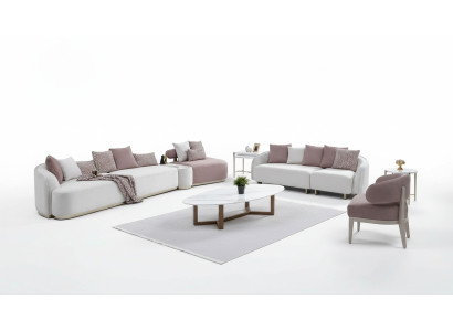 Sofas kompilācija Lielā gulta ar auduma klāju, rožu krāsā, trim vietas, 4 gabalus.