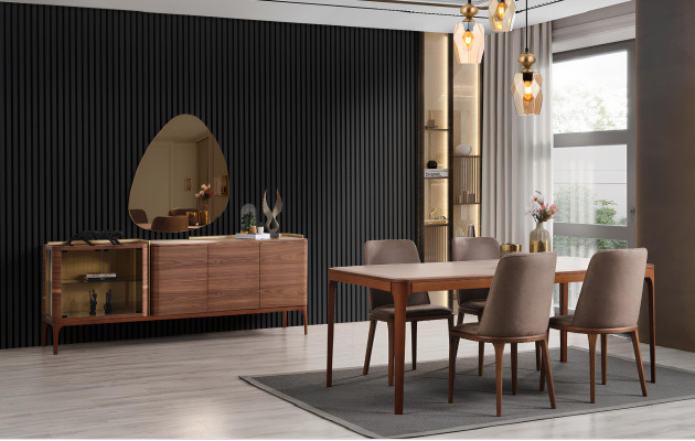 Sideboard ar spoguli Skapis Koka skapis Brunais dizains