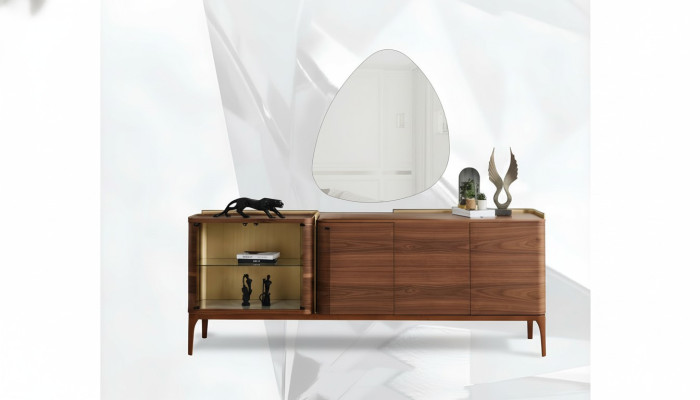 Sideboard ar spoguli Skapis Koka skapis Brunais dizains