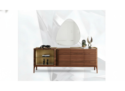 Sideboard ar spoguli Skapis Koka skapis Brunais dizains