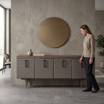 Sideboard Anrichte Pelēks Skapis Spoguļa komoda Koks Komplekts Komoda