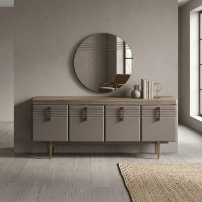 Sideboard Anrichte Pelēks Skapis Spoguļa komoda Koks Komplekts Komoda