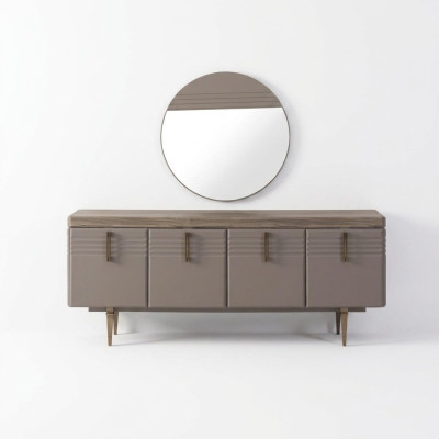 Sideboard Anrichte Pelēks Skapis Spoguļa komoda Koks Komplekts Komoda