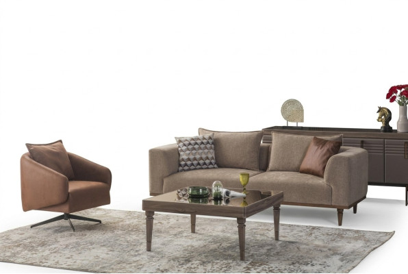 Sofasets trīszoložu krēsla mūsdienīgas auduma krēsla modernais auduma brūns komplekts