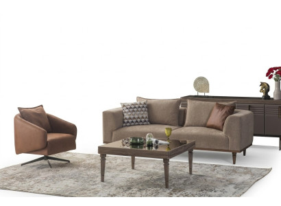Sofasets trīszoložu krēsla mūsdienīgas auduma krēsla modernais auduma brūns komplekts