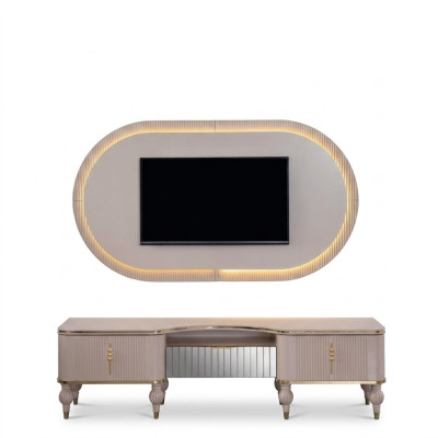 Mūsdienīga beige dzīvojamā siena komplekts, dizaina TV zemlējums, sienas paneļi 2 gab.