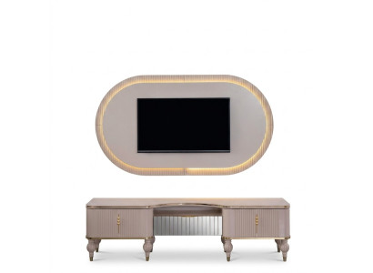 Mūsdienīga beige dzīvojamā siena komplekts, dizaina TV zemlējums, sienas paneļi 2 gab.