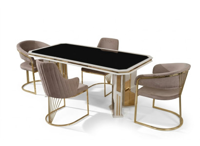 Luksusa ēdamistabas komplekts, ēdamgrupa, ēstgalds, krēsli, beige, 7 gabali.