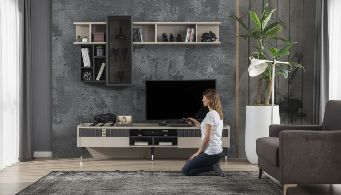 Ekskluzīvs sānu skapis Moderna plaukts TV stends Koka zemā plate Mēbeles Jauns