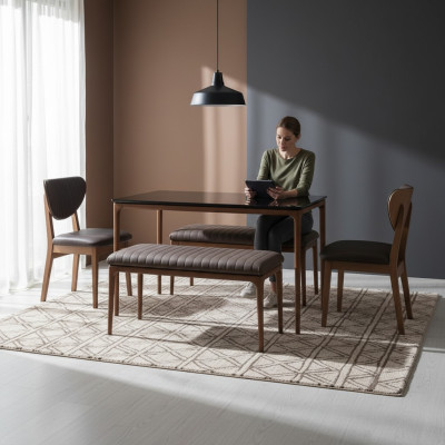 Dining room set Dining table Wood Chairs 4-piece Brown Dining nook Bench Fabric