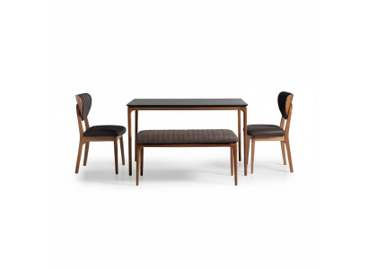 Dining room set Dining table Wood Chairs 4-piece Brown Dining nook Bench Fabric