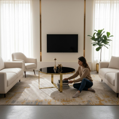Sēdvietas kafijas galds Mūsdienīgs sofa galds Pielikuma galds Stikls Zelts galds