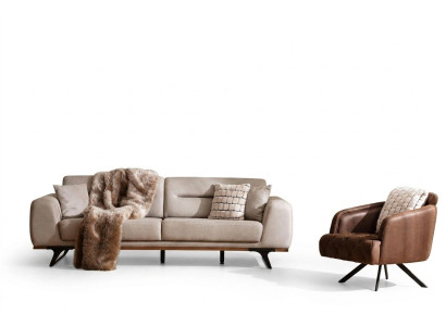 Sofas komplekts, Klasiskā auduma trīsvietīgā dīvāna krēsls bēšs polsterēts dīvāns
