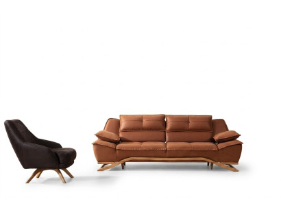 Sofa divvietīgs dīvānprieks ar krēslu auduma sofā "Polstersofa" bikšeņu krāsā "Braun"