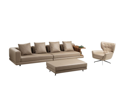 Sofa komplekts ar četrām sēdvietām, krēsls Beža krāsā, 2 daļās, mākslīgais āda.